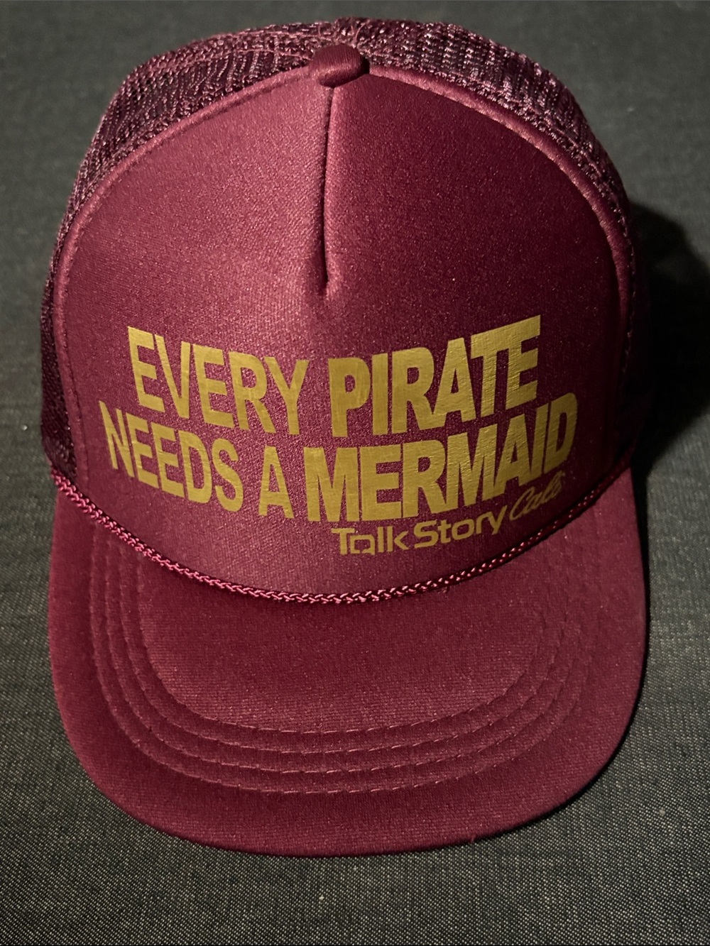 Maroon Trucker Hat with Gold Text